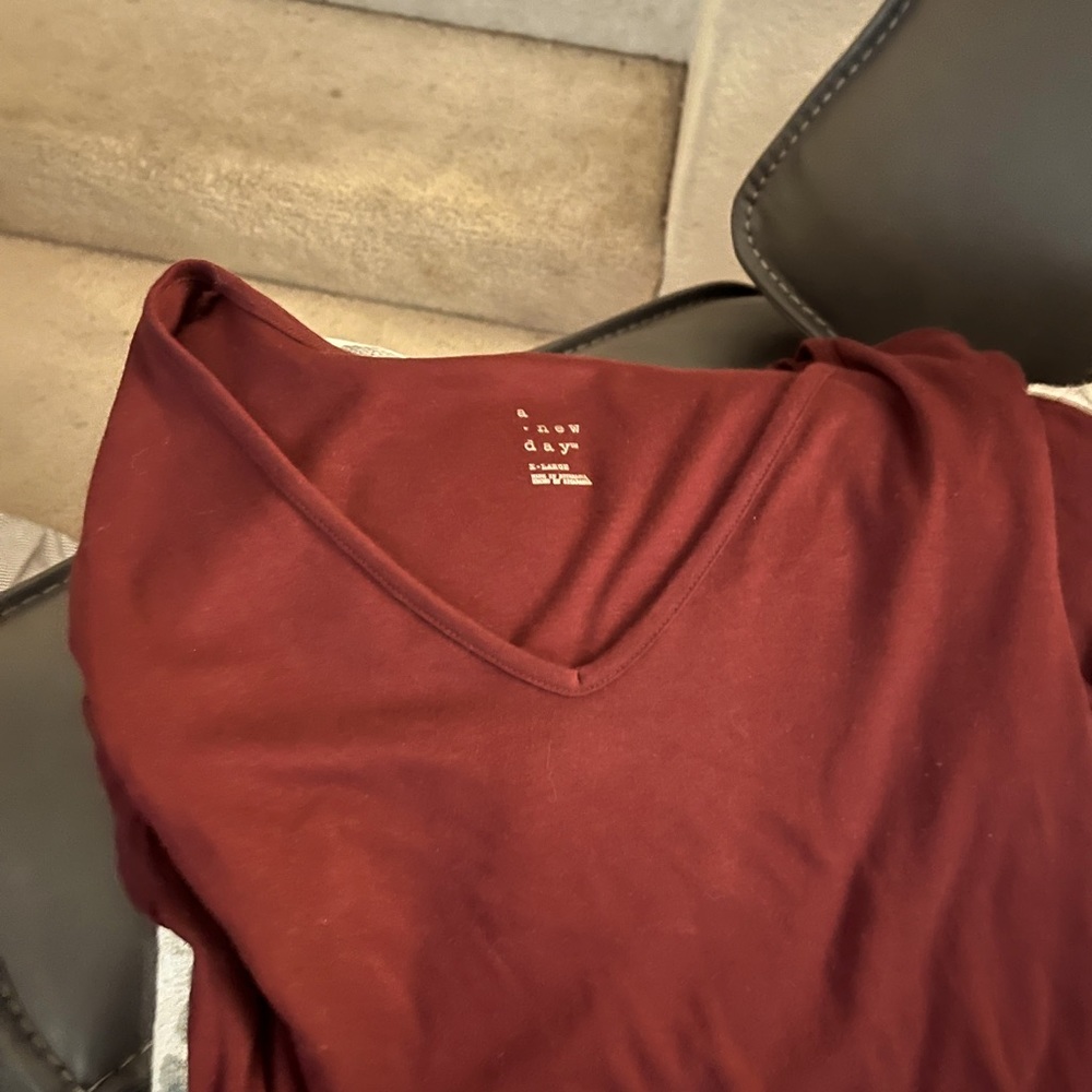 Maroon cotton V neck tee shirt. Almost new